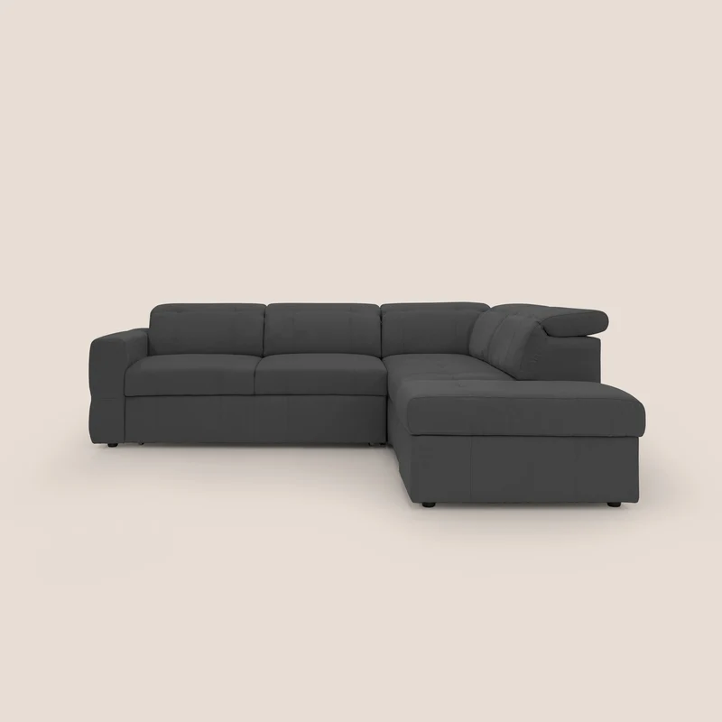 Kronos Canapé d'angle avec extractible et pouf coffre en micorfibre imperméable T11 noir