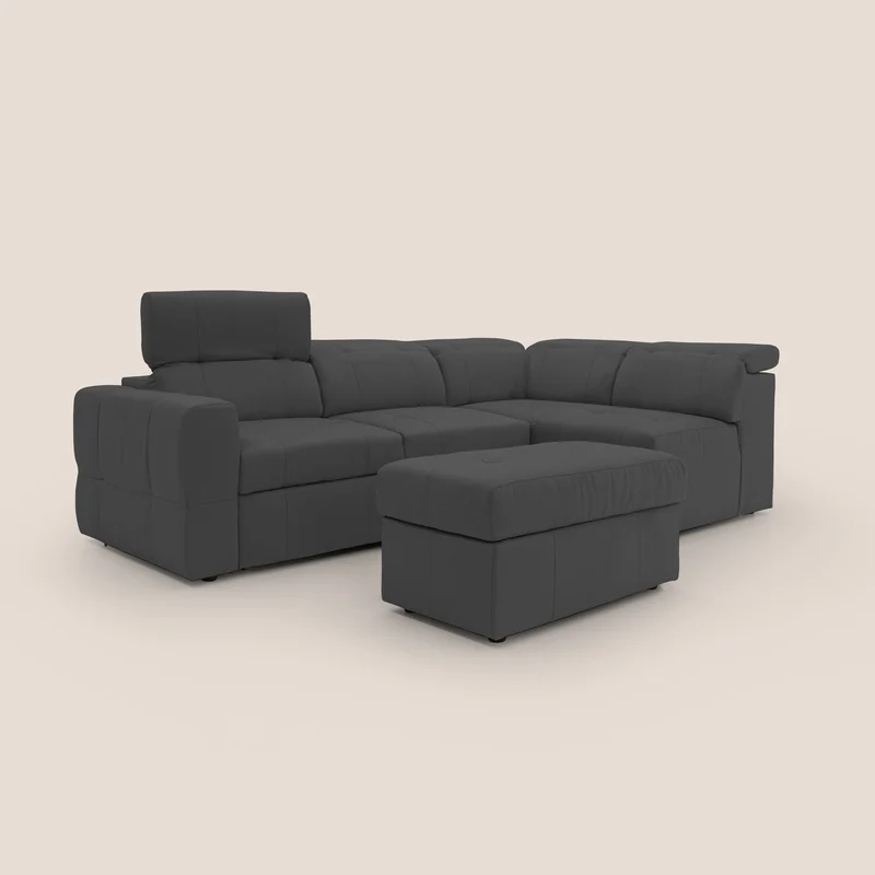 Kronos Canapé d'angle avec extractible et pouf coffre en micorfibre imperméable T11 noir