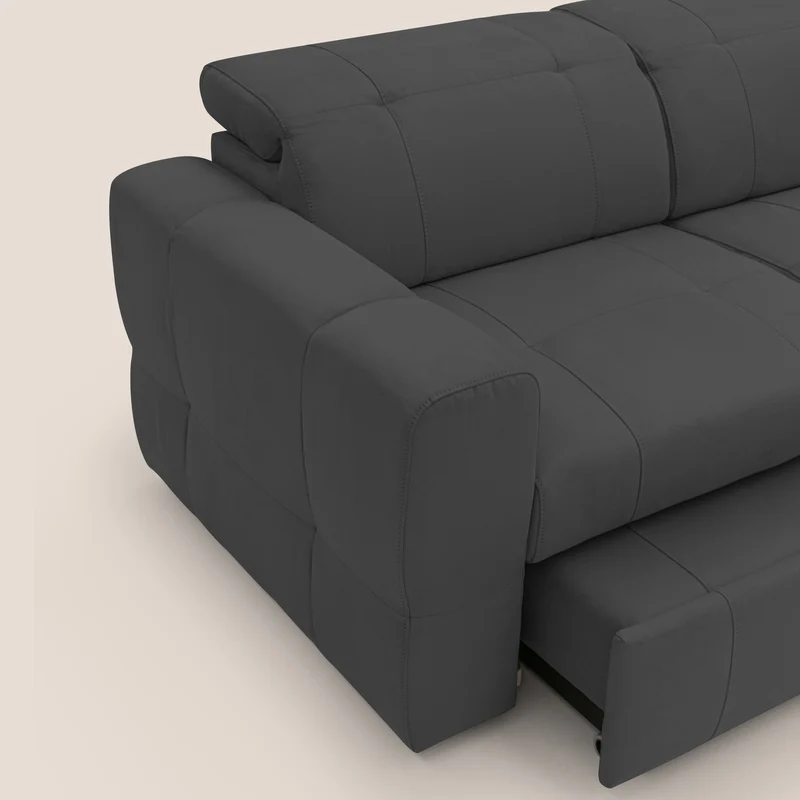 Kronos Canapé d'angle avec extractible et pouf coffre en micorfibre imperméable T11 noir