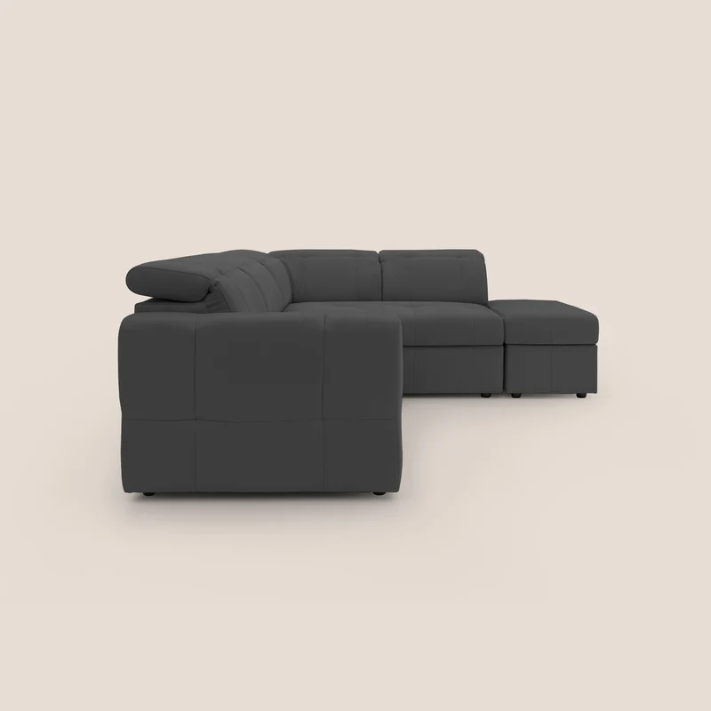 Kronos Canapé d'angle avec extractible et pouf coffre en micorfibre imperméable T11 noir