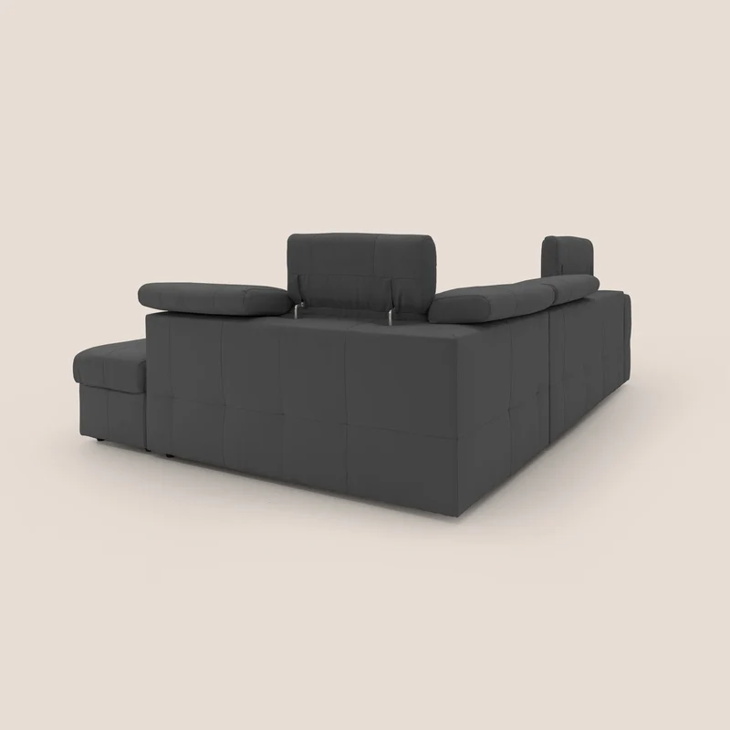 Kronos Canapé d'angle avec extractible et pouf coffre en micorfibre imperméable T11 noir
