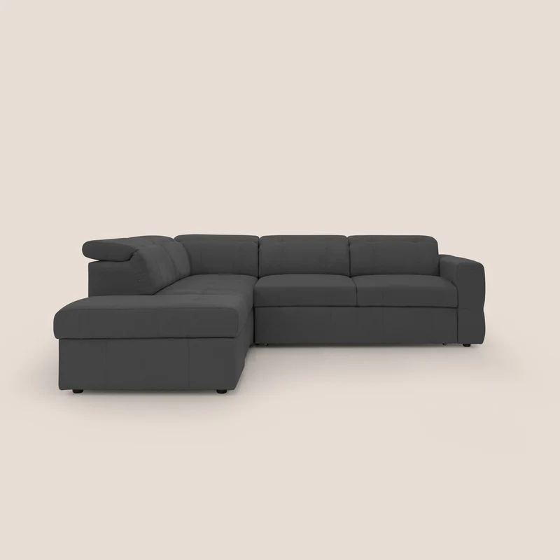 Kronos Canapé d'angle avec extractible et pouf coffre en micorfibre imperméable T11 noir