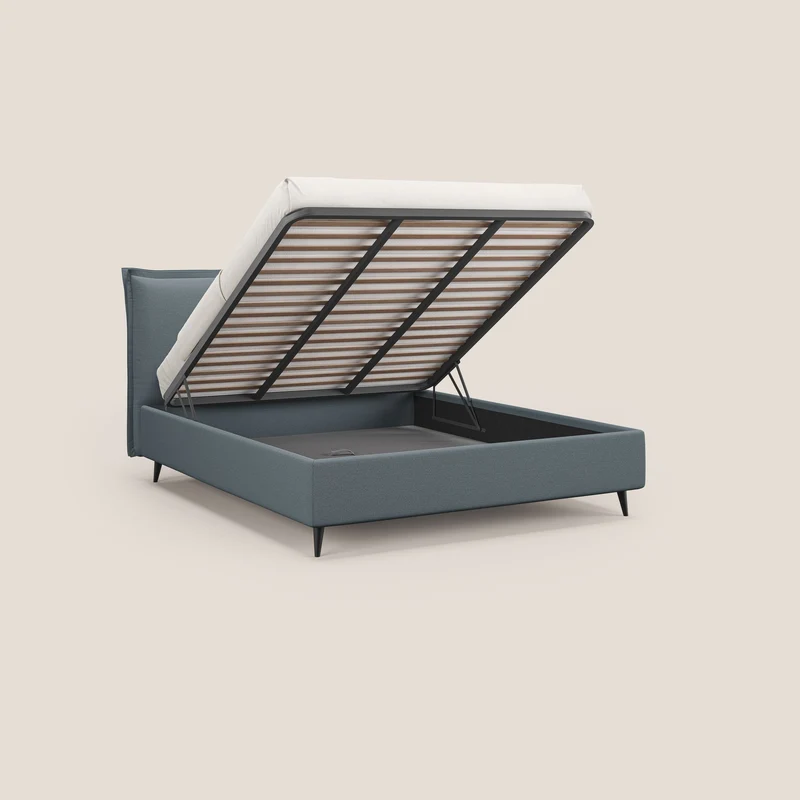 Hans lit rembourré avec coffre au style minimaliste en tissu imperméable T19 bleu gris