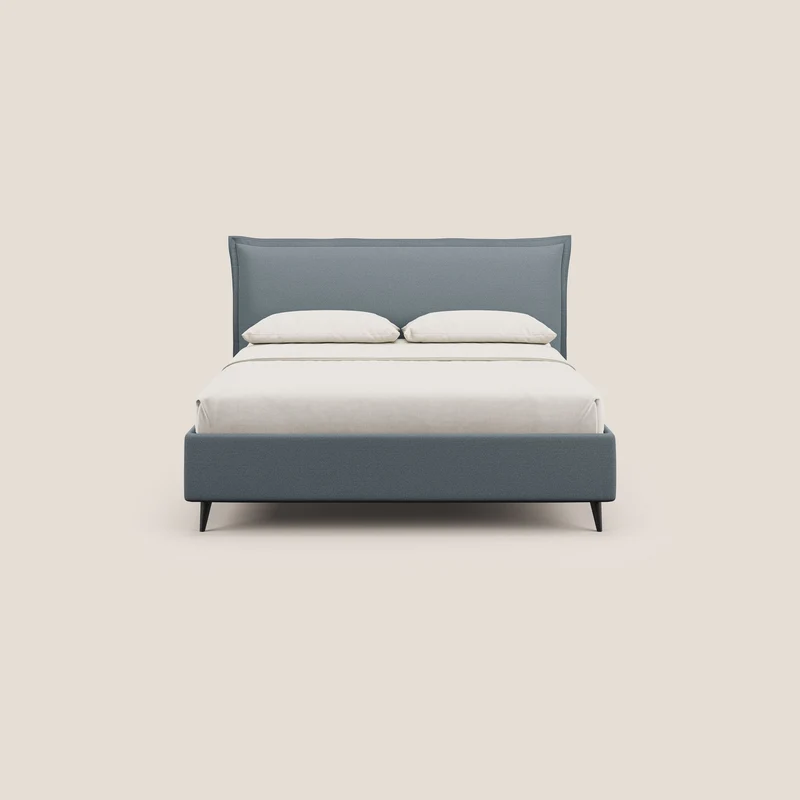 Hans lit rembourré avec coffre au style minimaliste en tissu imperméable T19 bleu gris