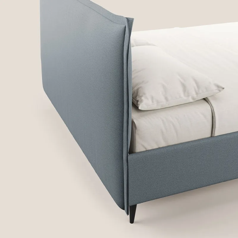 Hans lit rembourré avec coffre au style minimaliste en tissu imperméable T19 bleu gris