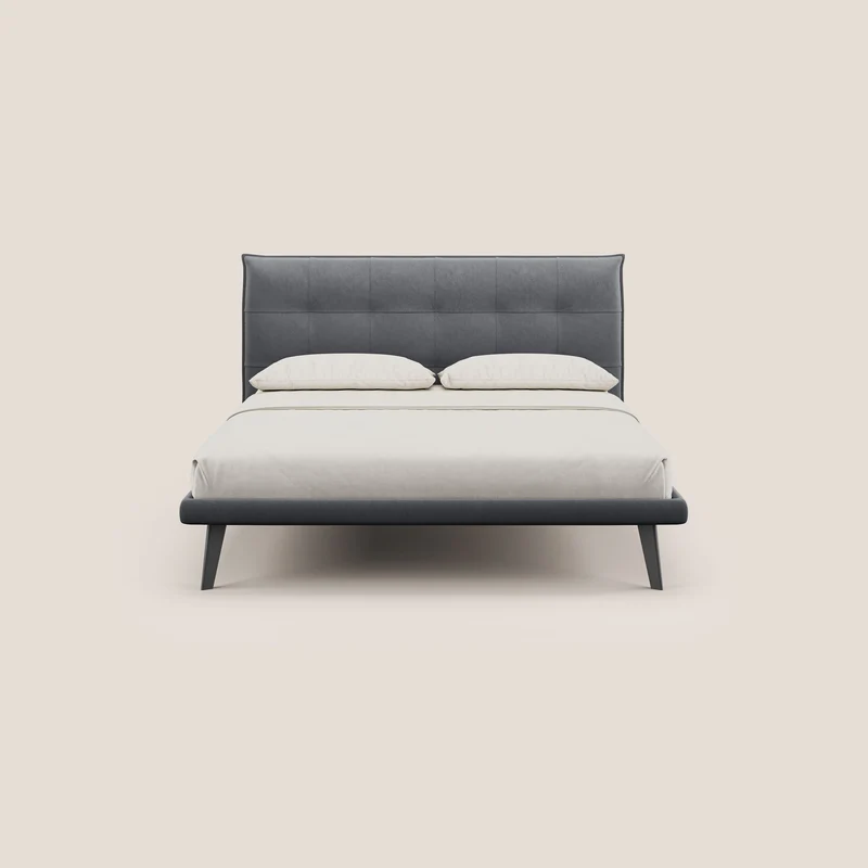 Brigitte lit avec tête de lit matelassée pieds hauts foncés et tissu imperméable T09 gris