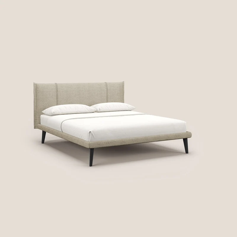 Klaus lit moderne avec pieds foncés et tissu flammé imperméable T03 beige