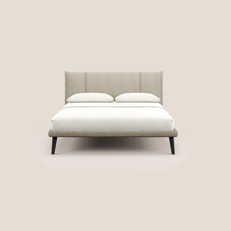 Klaus lit moderne avec pieds foncés et tissu flammé imperméable T03 beige