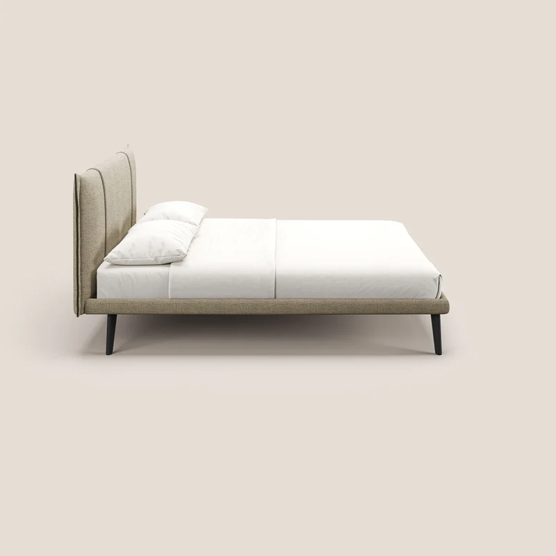 Klaus lit moderne avec pieds foncés et tissu flammé imperméable T03 beige