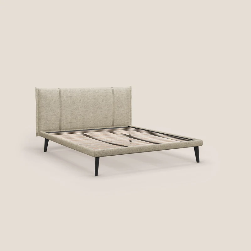 Klaus lit moderne avec pieds foncés et tissu flammé imperméable T03 beige