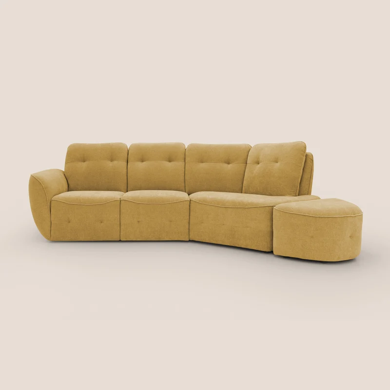 Cerbero canapé d'angle avec pouf terminal en bouclette douce imperméable T07 jaune