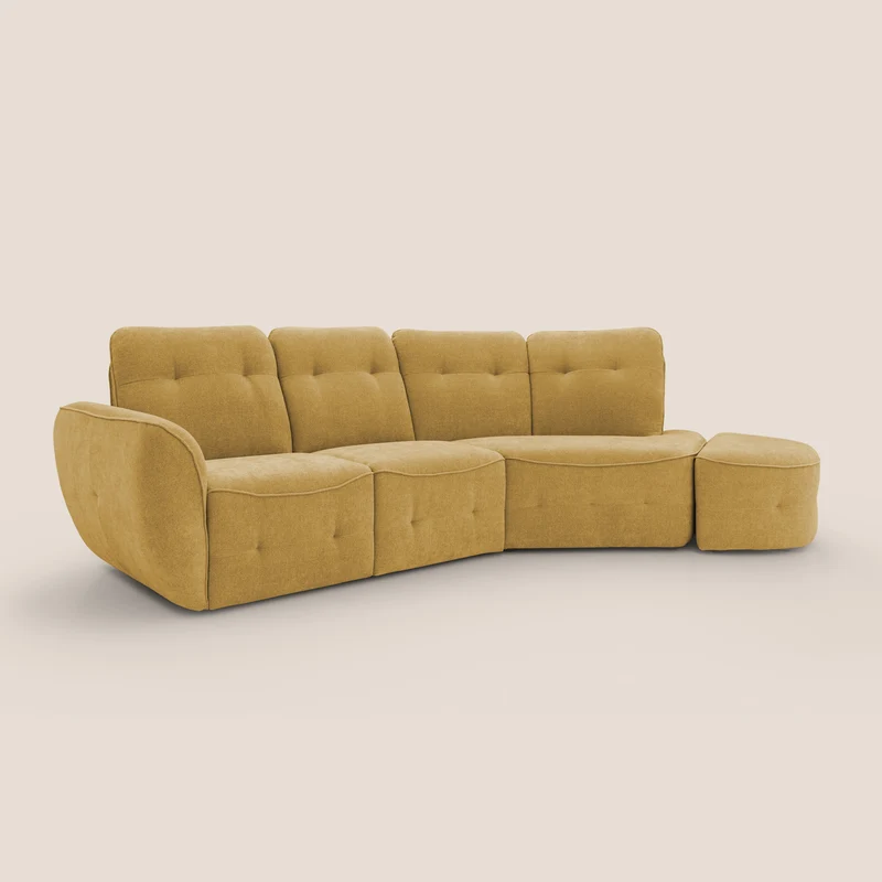 Cerbero canapé d'angle avec pouf terminal en bouclette douce imperméable T07 jaune