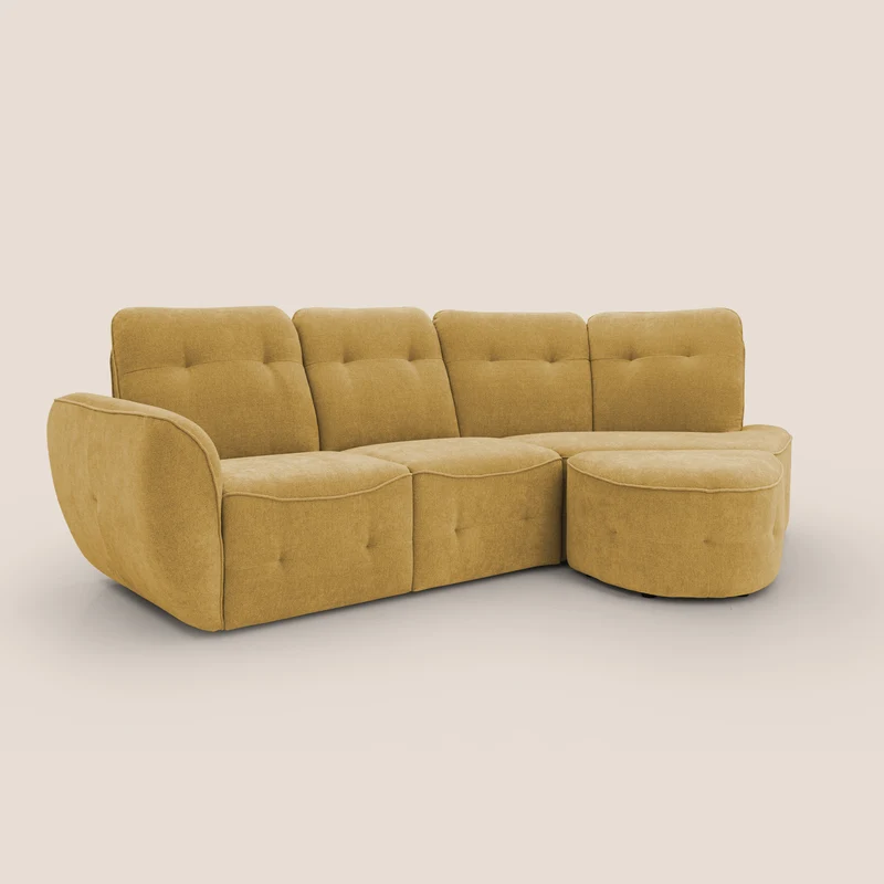 Cerbero canapé d'angle avec pouf terminal en bouclette douce imperméable T07 jaune