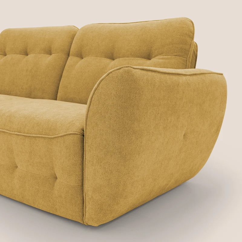 Cerbero canapé d'angle avec pouf terminal en bouclette douce imperméable T07 jaune