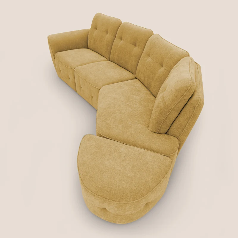 Cerbero canapé d'angle avec pouf terminal en bouclette douce imperméable T07 jaune