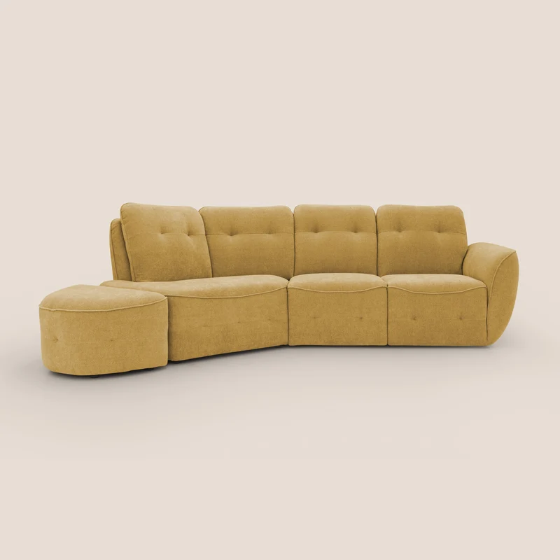 Cerbero canapé d'angle avec pouf terminal en bouclette douce imperméable T07 jaune