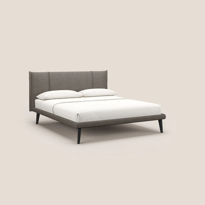 Klaus lit moderne avec pieds foncés et tissu flammé imperméable T03 taupe