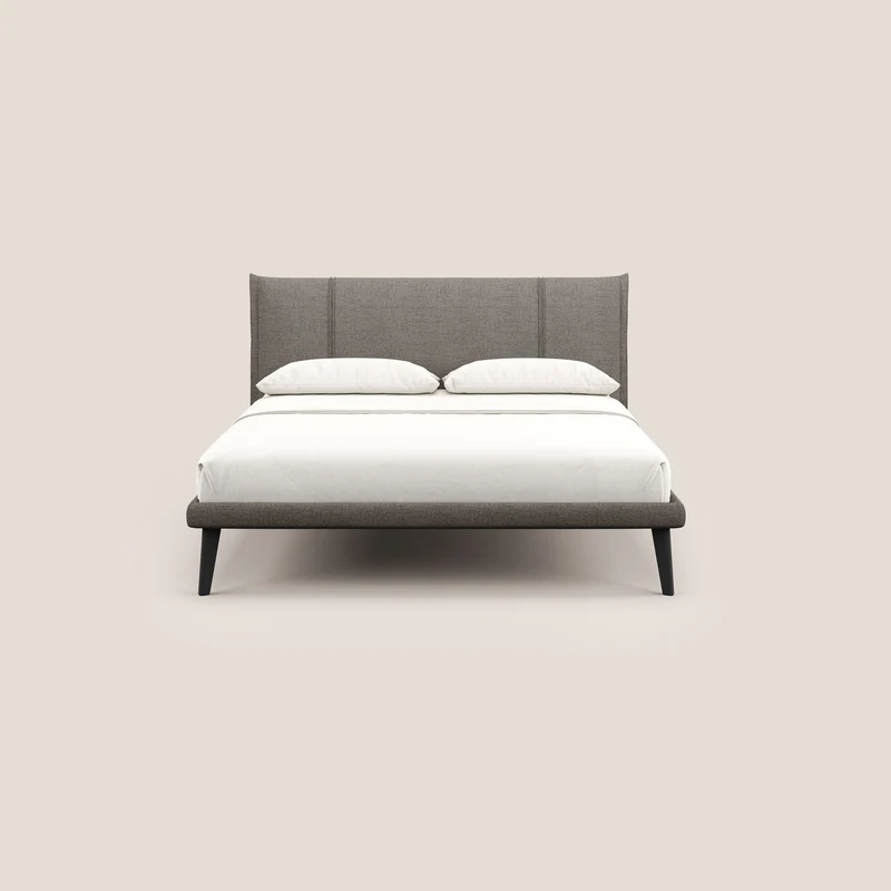 Klaus lit moderne avec pieds foncés et tissu flammé imperméable T03 taupe