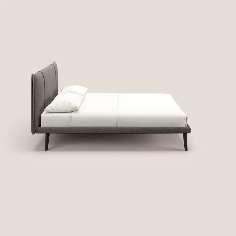 Klaus lit moderne avec pieds foncés et tissu flammé imperméable T03 taupe