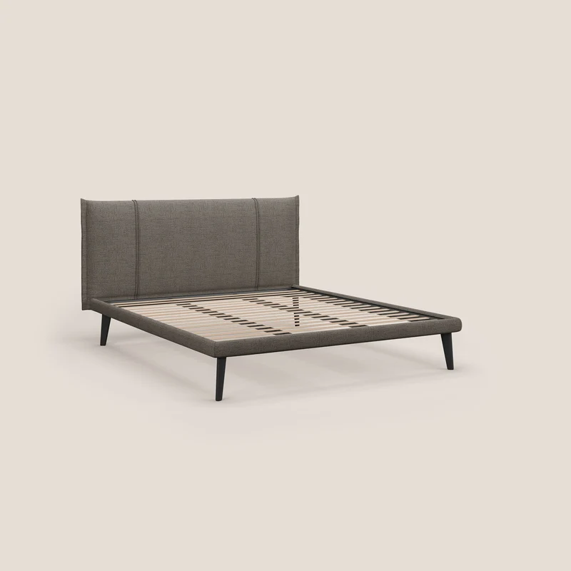 Klaus lit moderne avec pieds foncés et tissu flammé imperméable T03 taupe