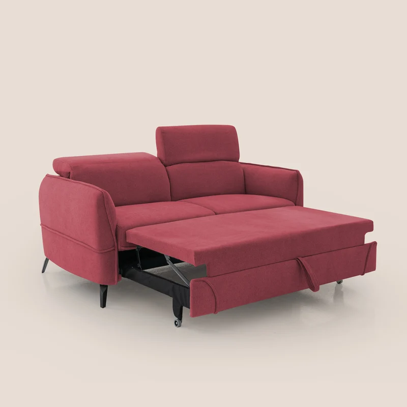 Bloom canapé avec repose-pieds extractible pieds hauts et têtières réglables en bouclette imperméable T07 rouge