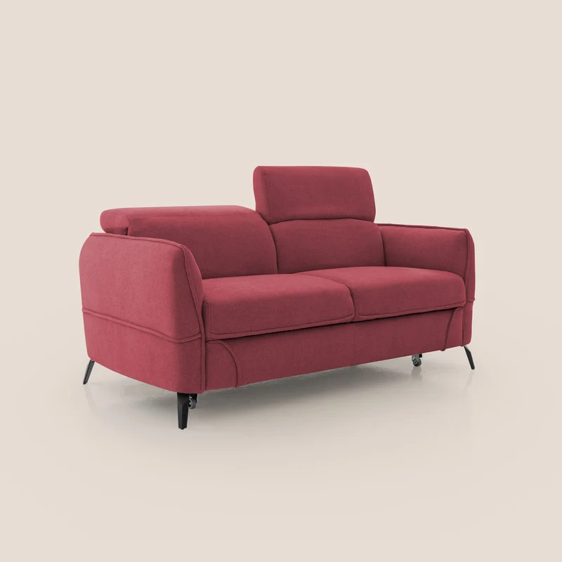 Bloom canapé avec repose-pieds extractible pieds hauts et têtières réglables en bouclette imperméable T07 rouge