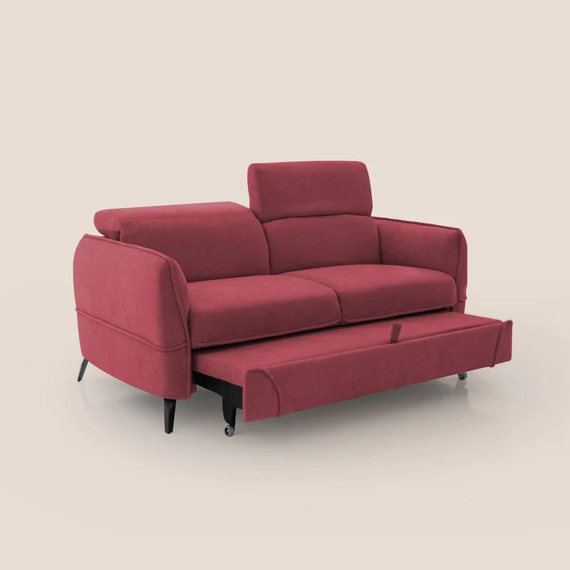 Bloom canapé avec repose-pieds extractible pieds hauts et têtières réglables en bouclette imperméable T07 rouge