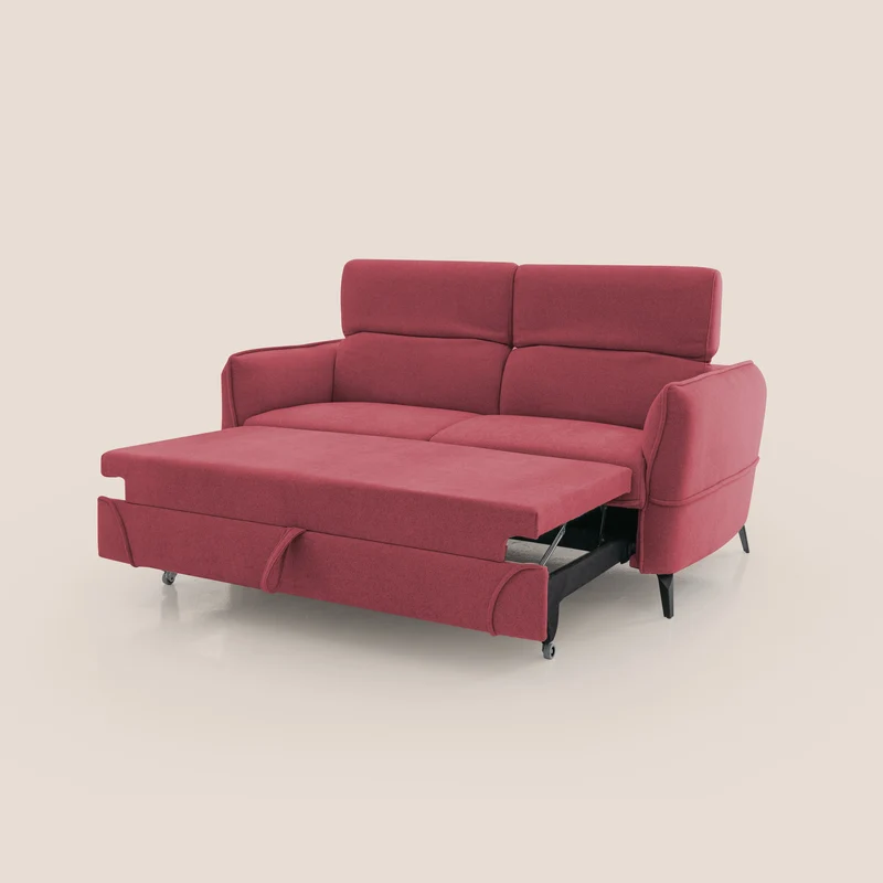 Bloom canapé avec repose-pieds extractible pieds hauts et têtières réglables en bouclette imperméable T07 rouge