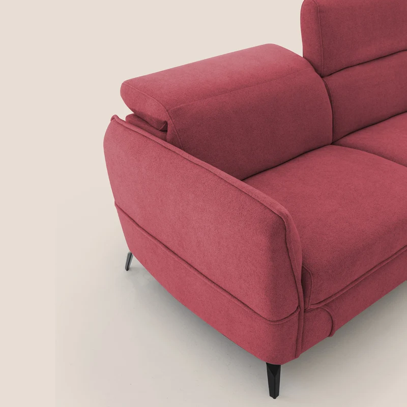 Bloom canapé avec repose-pieds extractible pieds hauts et têtières réglables en bouclette imperméable T07 rouge