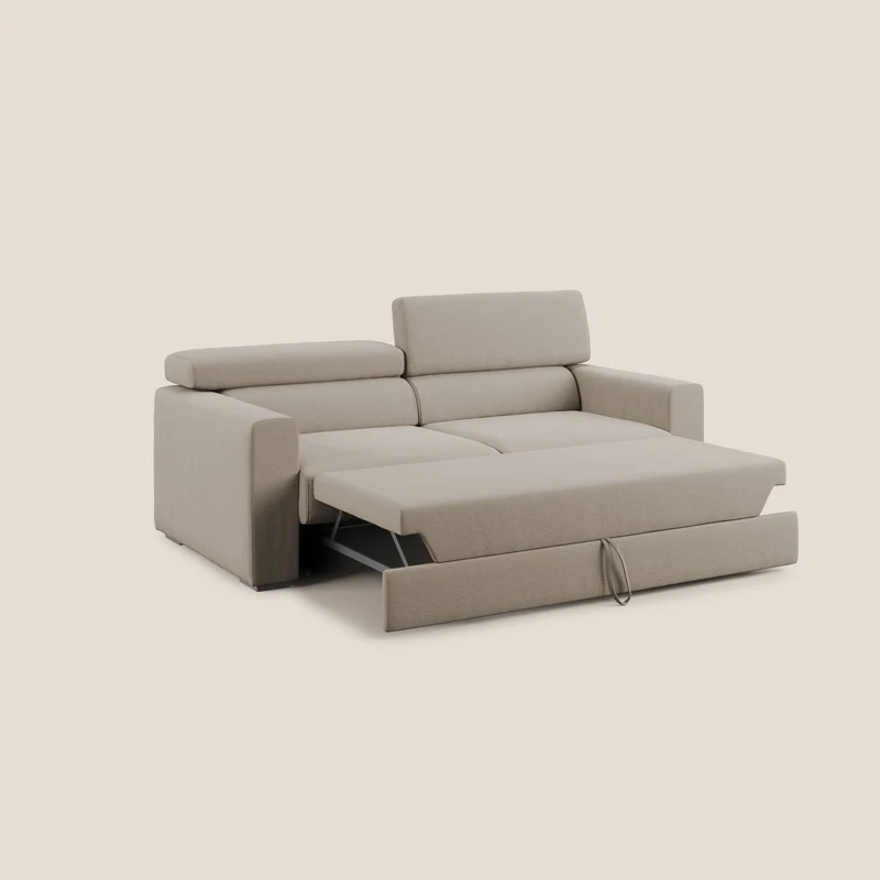 Dylan canapé avec pouf extractible en tissu effet coton imperméable T13 beige