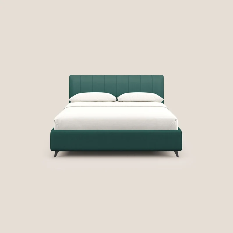 Bogart lit avec coffre rembourré complètement déhoussable en microfibre détachable T11 bleu canard