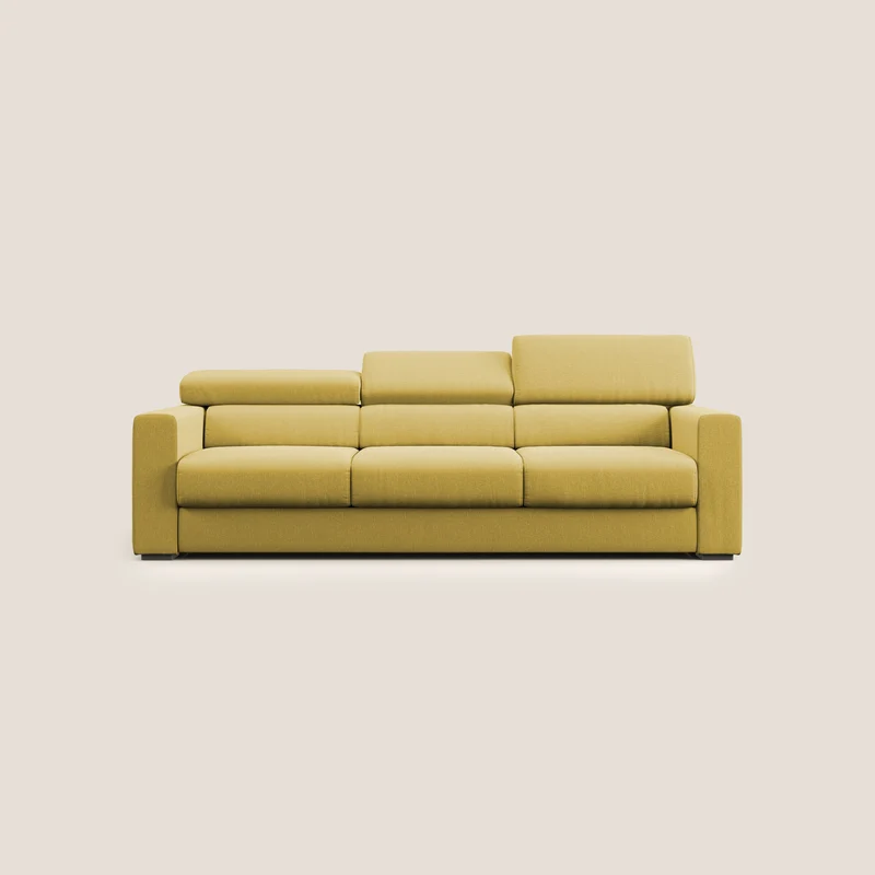 Dylan canapé avec pouf extractible à 3 assises en tissu effet coton imperméable T13 jaune