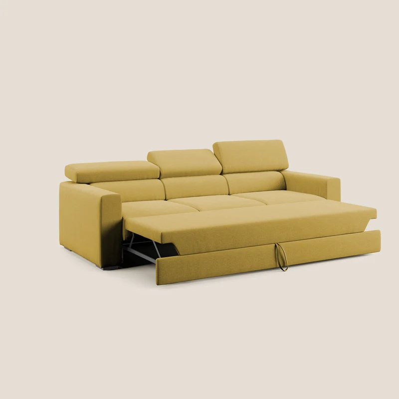 Dylan canapé avec pouf extractible à 3 assises en tissu effet coton imperméable T13 jaune