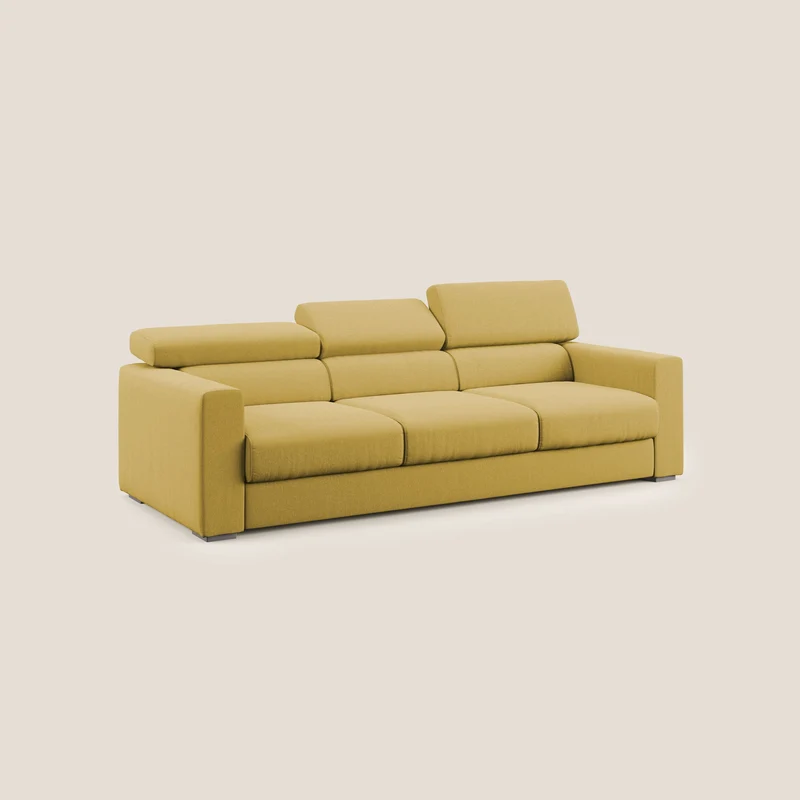 Dylan canapé avec pouf extractible à 3 assises en tissu effet coton imperméable T13 jaune