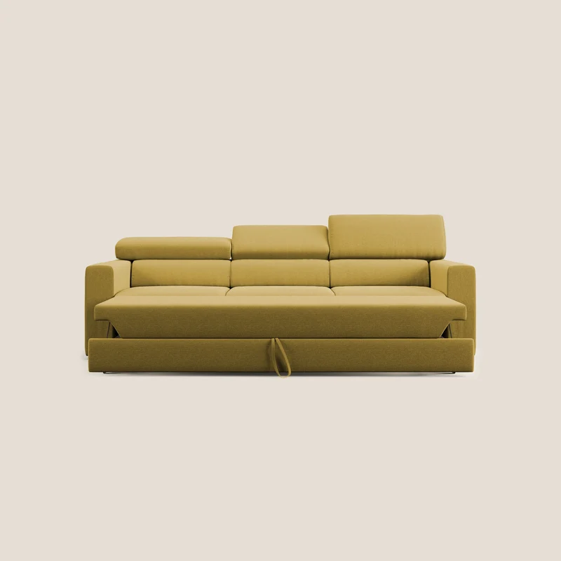 Dylan canapé avec pouf extractible à 3 assises en tissu effet coton imperméable T13 jaune