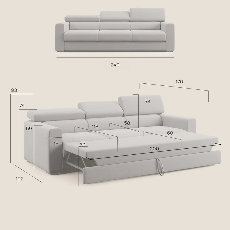 Dylan canapé avec pouf extractible à 3 assises en tissu effet coton imperméable T13 jaune