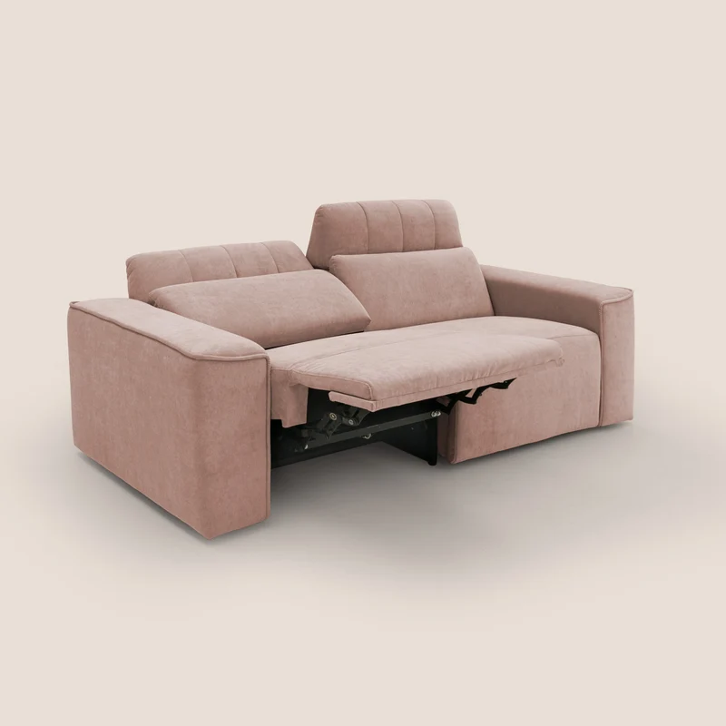 Clark Canapé modulable avec option relax électrique en tissu imperméable et détachable T17 rose