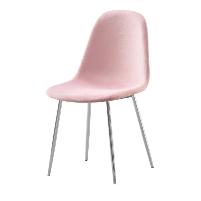 CHAISE SCANDINAVE VELOURS ROSE PALE PIED CHROME