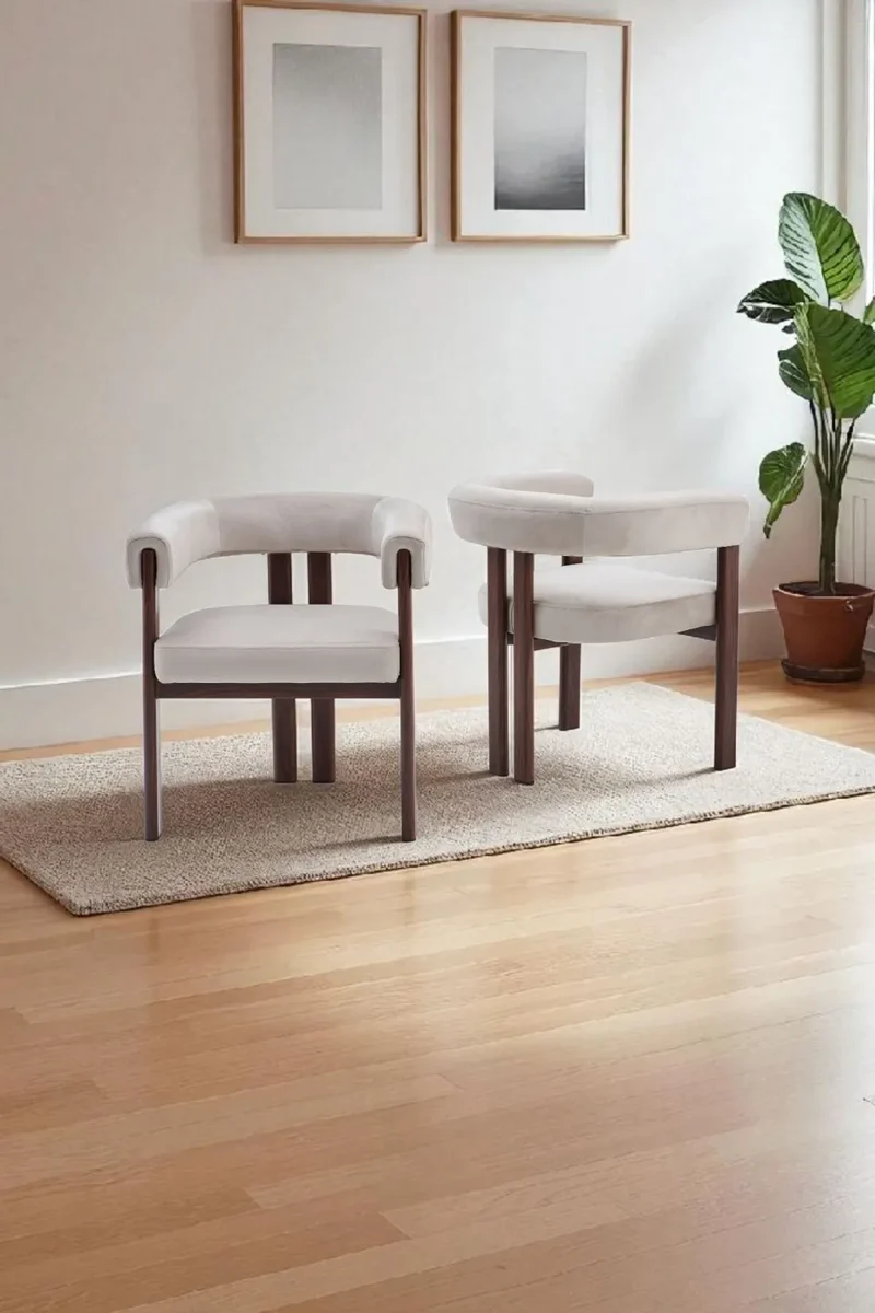 Chaise Liora velours taupe pieds effet noyer