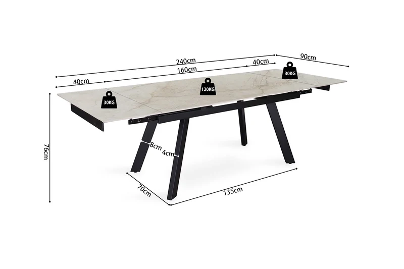 Table à manger extensible Hera Pierre Marbre Beige