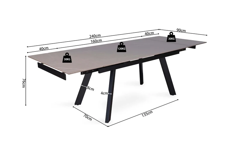 Table à manger extensible Hera Pierre Gris
