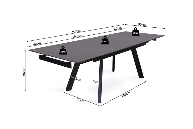 Table à manger extensible Hera Pierre Noir
