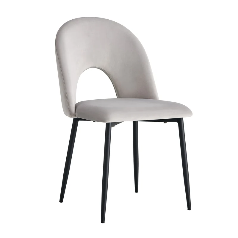 CHAISE TEDDY VELOURS GRIS PIED METAL NOIR