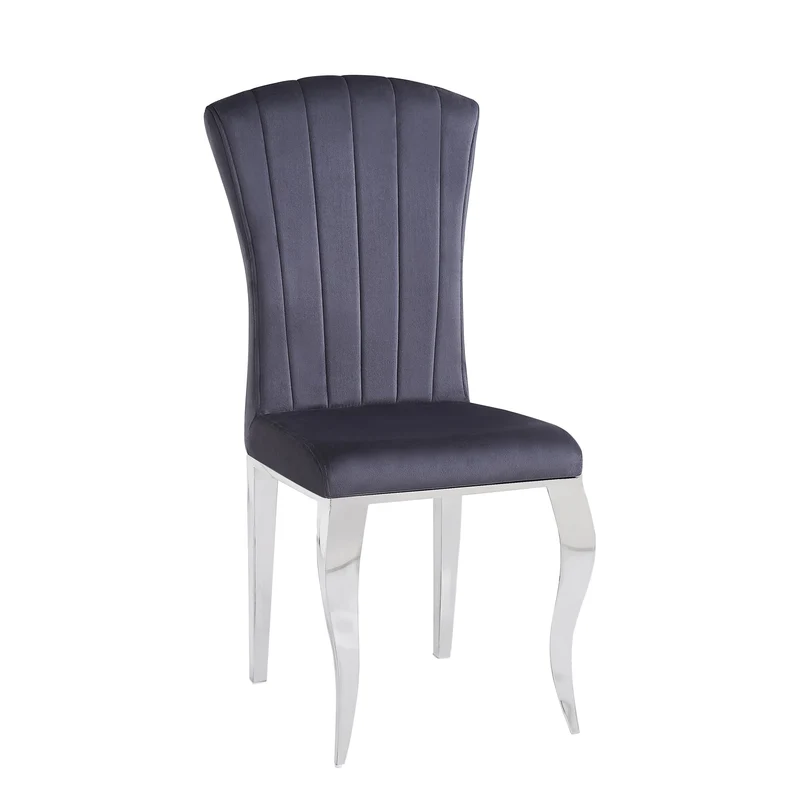 Chaises baroque Louis pied chrome tissu velours ardoise gris