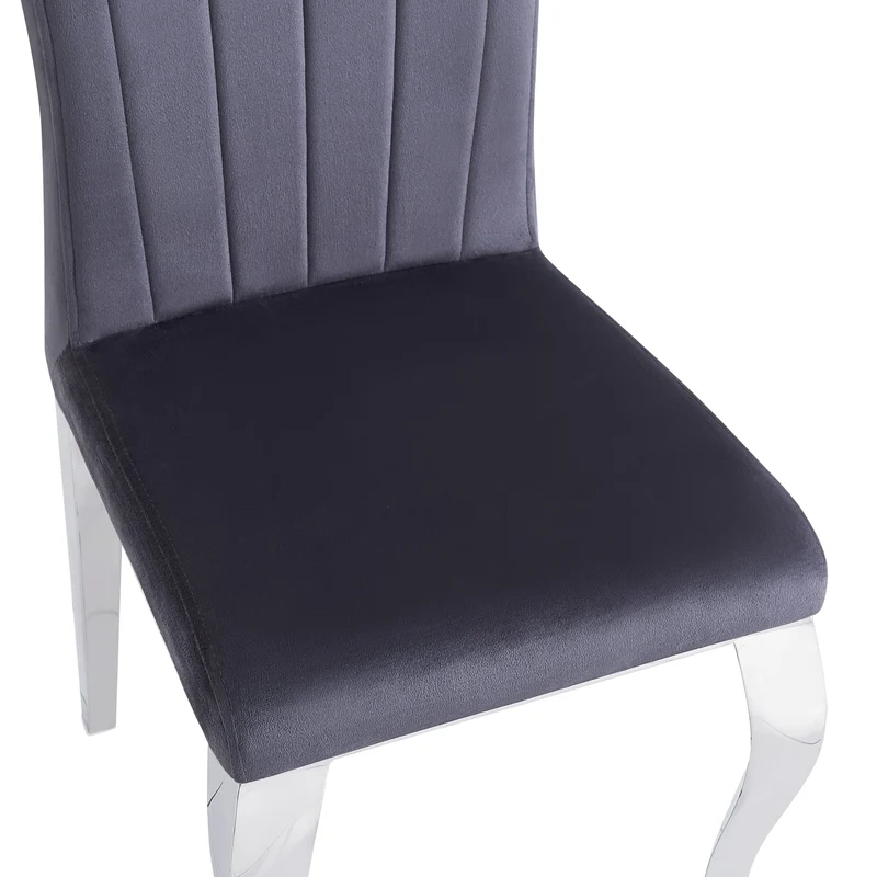 Chaises baroque Louis pied chrome tissu velours ardoise gris