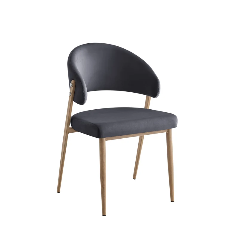 CHAISE LAMIA PIEDS EFFET BOIS TISSU VELOURS ANTHRACITE