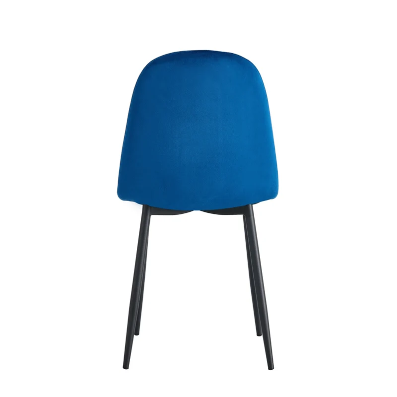 CHAISE SCANDINAVE VELOURS BLEU PIED METAL NOIR