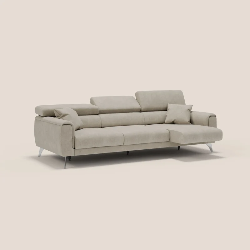 Caravaggio canapé 3 assises extensibles et têtières réglables en tissu imperméable T02 crème
