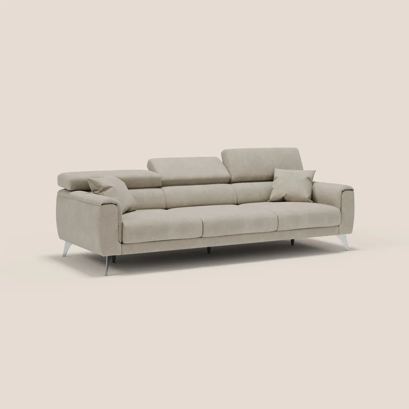 Caravaggio canapé 3 assises extensibles et têtières réglables en tissu imperméable T02 crème