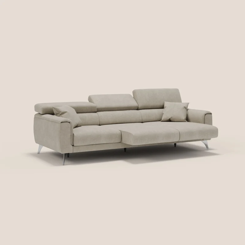 Caravaggio canapé 3 assises extensibles et têtières réglables en tissu imperméable T02 crème